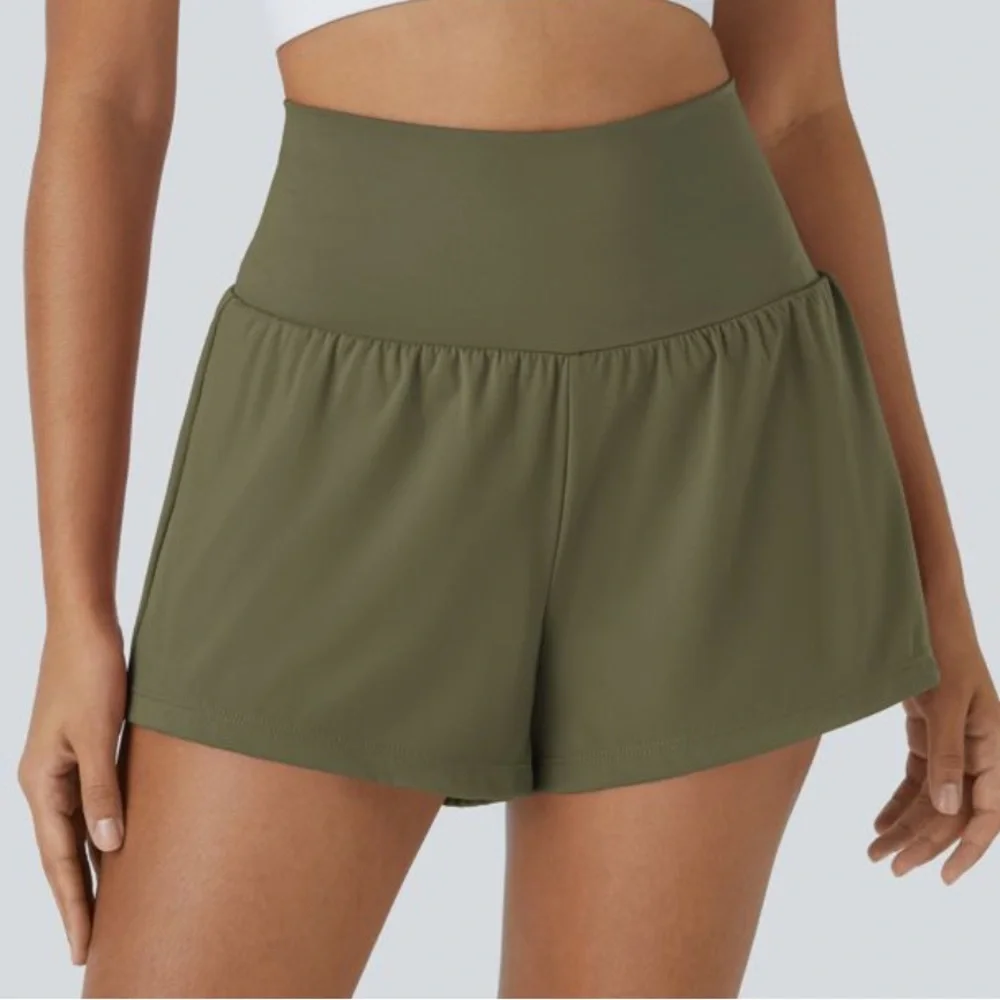 🪅Halara High Waist Dbl Layer Athletic Short SoftlyZero XL olive green 5” inseam - Picture 1 of 6